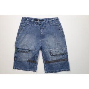 Vintage 90s Marithe Francois Girbaud Mens 38 Baggy Strap Denim Cargo Shorts Blue